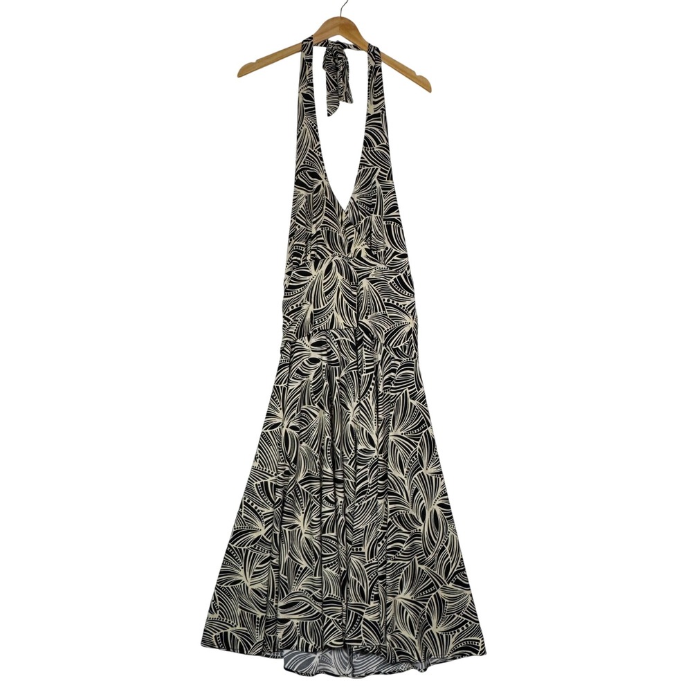Scarlett Womens‎ Size 12 Black Cream Halter Midi Dress Abstract Coquette Chic